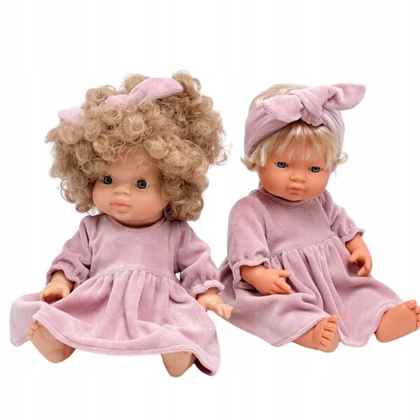 Sukienka dla lalek bobas 34-38 cm Miniland, różowa z welwetu, Jellycat,