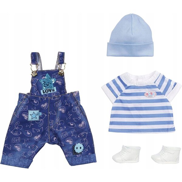 Deluxe Baby Born 43 cm Kleidung mit Overall, Jeans und Accessoires