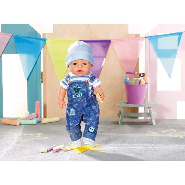 Deluxe Baby Born 43 cm Kleidung mit Overall, Jeans und Accessoires