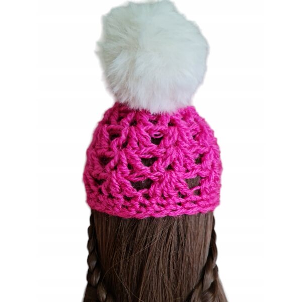 Cappello con Pompon per Bambole Paola Reina 32 cm, Lana Fucsia Fatto a Mano