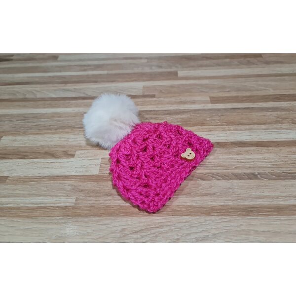 Cappello con Pompon per Bambole Paola Reina 32 cm, Lana Fucsia Fatto a Mano