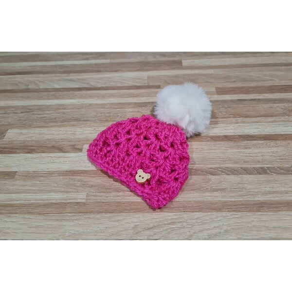 Cappello con Pompon per Bambole Paola Reina 32 cm, Lana Fucsia Fatto a Mano