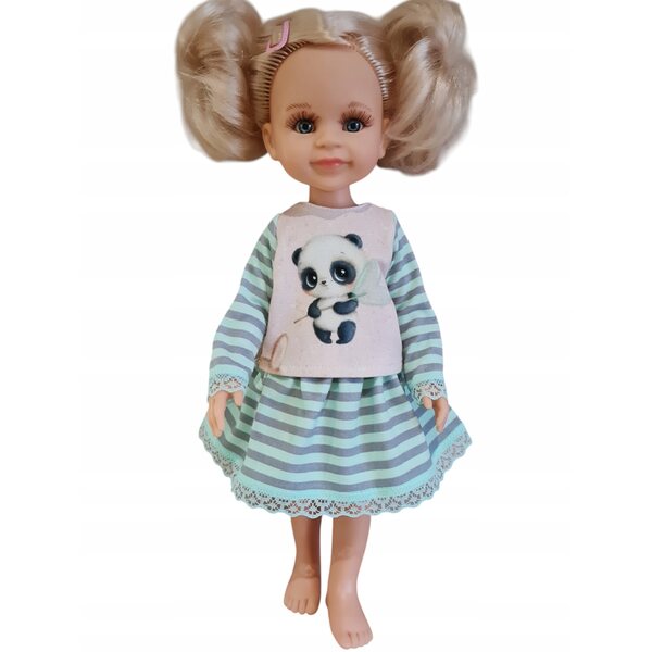 Completo per bambola Paola Reina 32 cm con gonna e maglietta decorata panda
