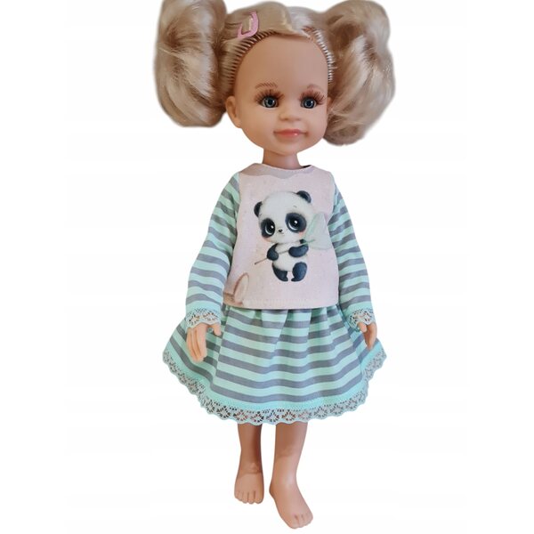 Completo per bambola Paola Reina 32 cm con gonna e maglietta decorata panda