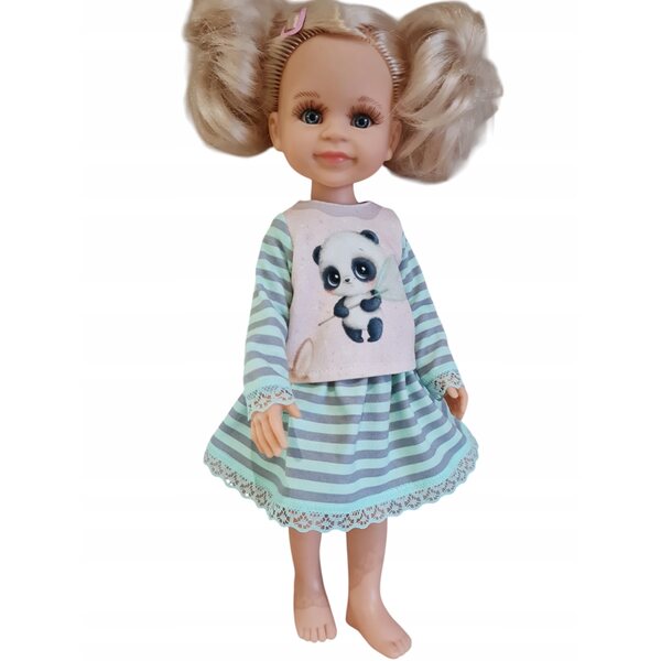 Completo per bambola Paola Reina 32 cm con gonna e maglietta decorata panda