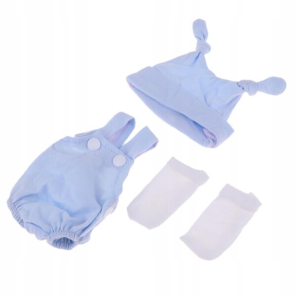 Completo per bambole neonato 10-11'' con pagliaccetto, cappello e calzini blu