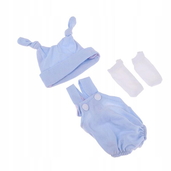 Completo per bambole neonato 10-11'' con pagliaccetto, cappello e calzini blu