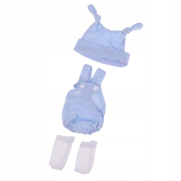 Completo per bambole neonato 10-11'' con pagliaccetto, cappello e calzini blu