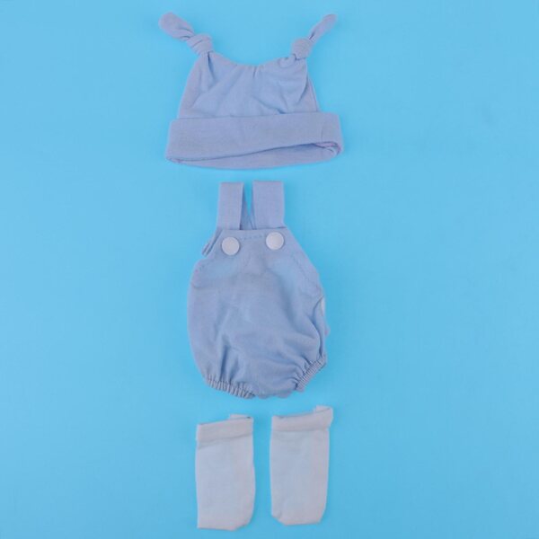 Completo per bambole neonato 10-11'' con pagliaccetto, cappello e calzini blu