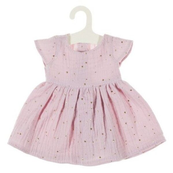Elegantes rosa Olimi-Kleid für Miniland 38 cm Puppe mit goldenen Pailletten