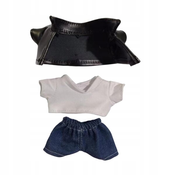 Set 3 vestiti per bambole 15-17 cm con giacca in ecopelle, t-shirt e pantaloni