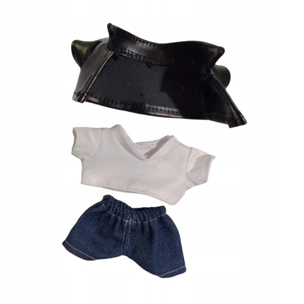 Set 3 vestiti per bambole 15-17 cm con giacca in ecopelle, t-shirt e pantaloni