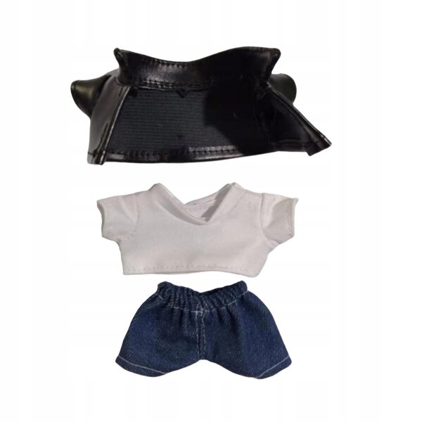 Set 3 vestiti per bambole 15-17 cm con giacca in ecopelle, t-shirt e pantaloni