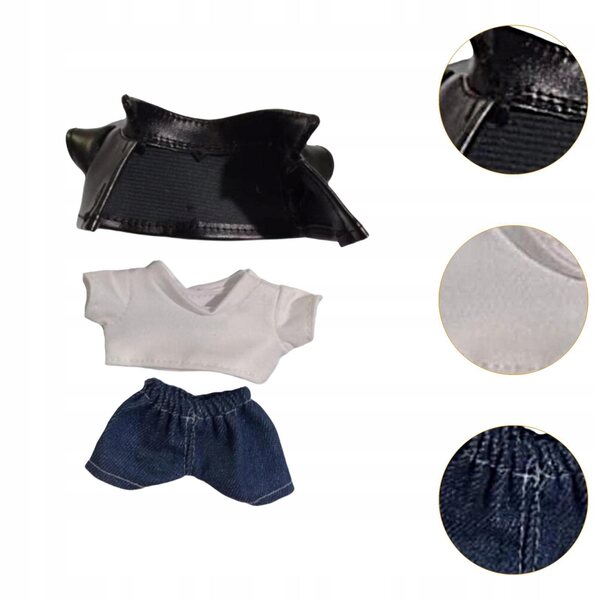 Set 3 vestiti per bambole 15-17 cm con giacca in ecopelle, t-shirt e pantaloni