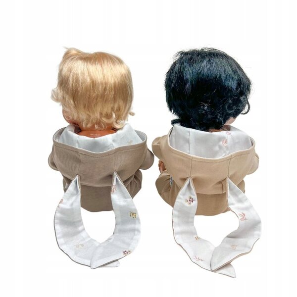 Kombinezon per bambole 34-38 cm con cappuccio e orecchie da coniglio, beige