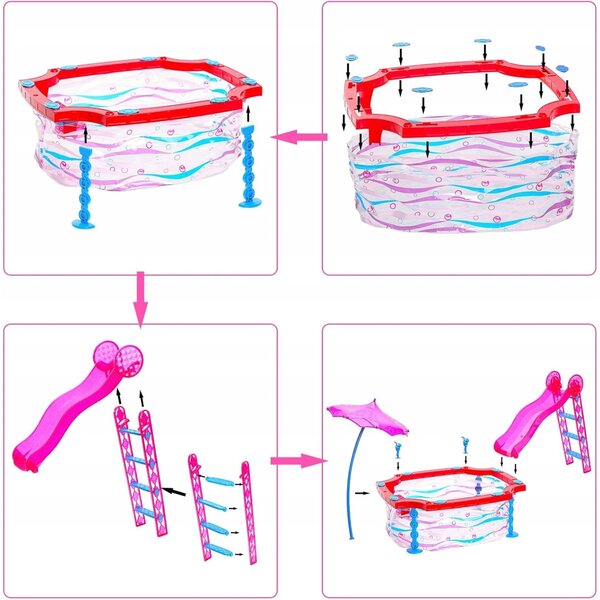 Set Vacanze per Bambole 30 cm con Piscina, Scala e Accessori Estivi