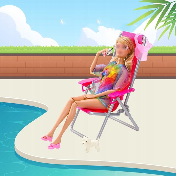 Set Vacanze per Bambole 30 cm con Piscina, Scala e Accessori Estivi