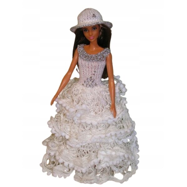 Langes Kleid und Mütze für 30cm Puppe, handgemachtes Strickkleid