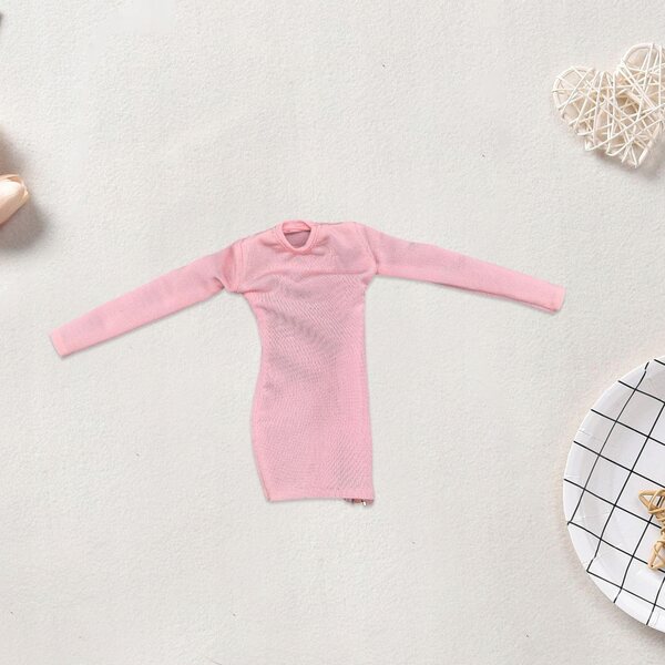 Damen-1/6-Minikleid mit seitlichem Reißverschluss und rundem Ausschnitt in Rosa