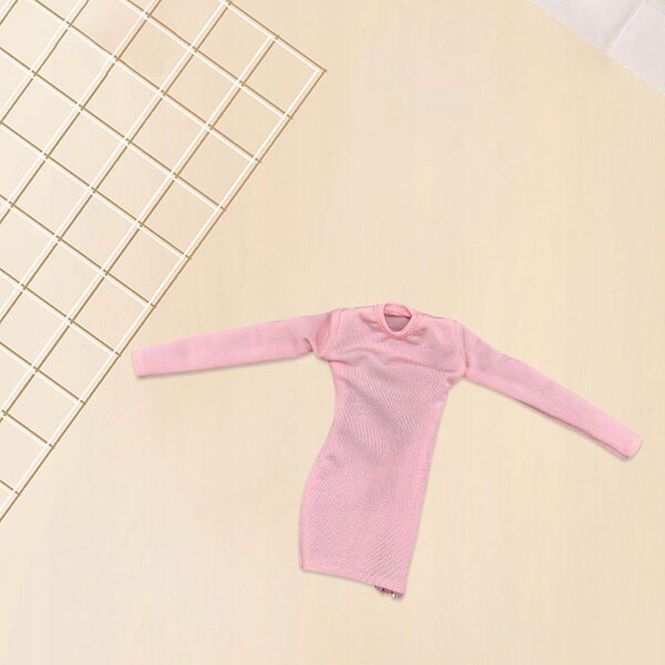 Damen-1/6-Minikleid mit seitlichem Reißverschluss und rundem Ausschnitt in Rosa