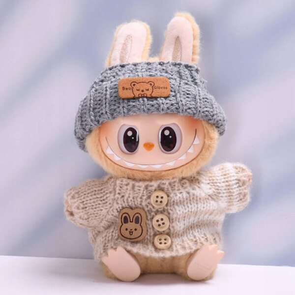 Bekleidungsset für Puppen 15–17 cm mit Pullover und weicher brauner Mütze