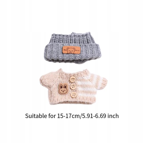 Bekleidungsset für Puppen 15–17 cm mit Pullover und weicher brauner Mütze
