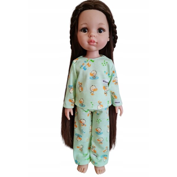 Pigiama per bambola Paola Reina 32 cm con motivo paperelle in verde oliva