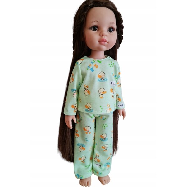 Pigiama per bambola Paola Reina 32 cm con motivo paperelle in verde oliva