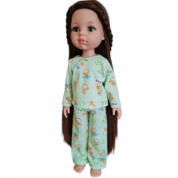 Pigiama per bambola Paola Reina 32 cm con motivo paperelle in verde oliva