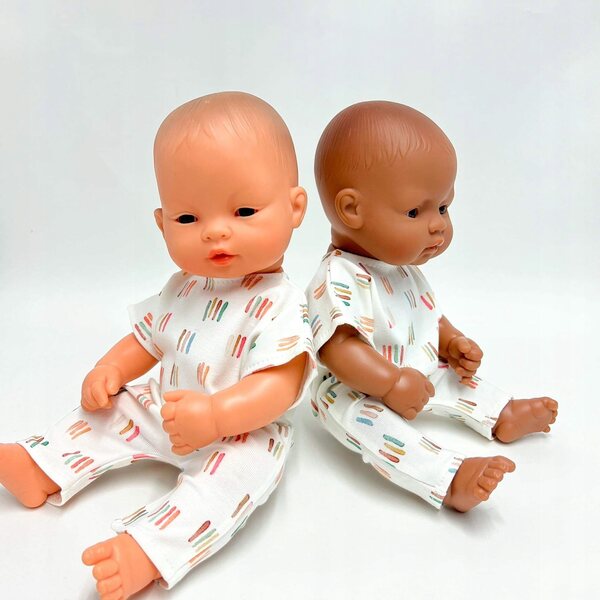 Wit gestreepte overall voor een Miniland-pop van 32 cm - katoenen kinderoutfit