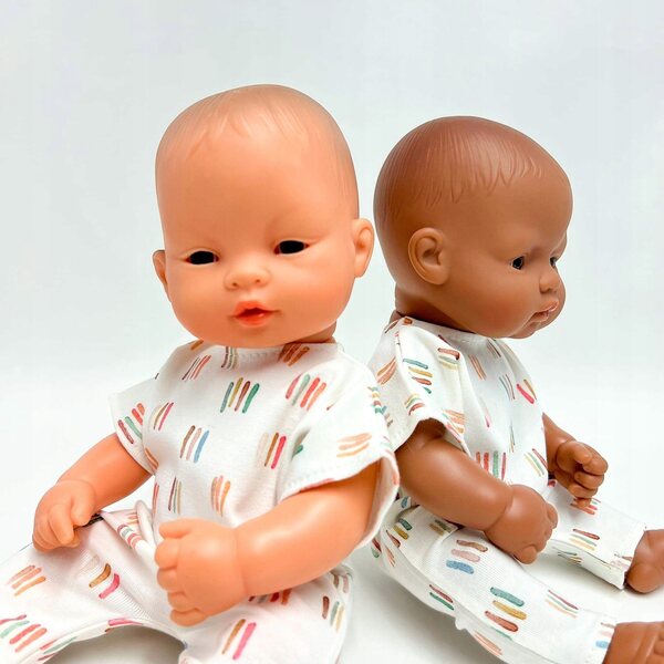 Wit gestreepte overall voor een Miniland-pop van 32 cm - katoenen kinderoutfit