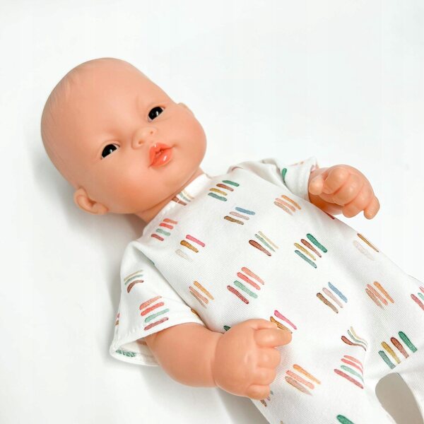 Wit gestreepte overall voor een Miniland-pop van 32 cm - katoenen kinderoutfit