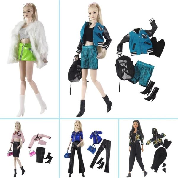 30 cm Puppenkleidung, lässiges komplettes Set mit Mantel und Tasche Odulu 1/6 BJD