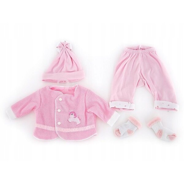 Completo rosa per bambola 45 cm con maglione, cappellino e calzini