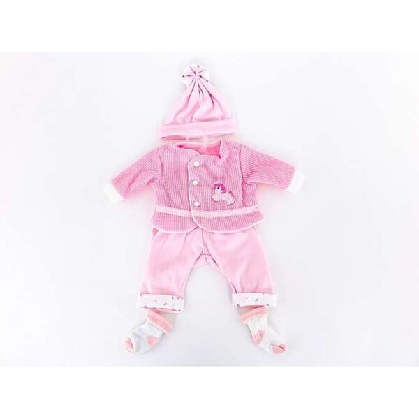 Completo rosa per bambola 45 cm con maglione, cappellino e calzini