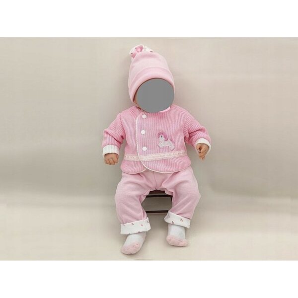 Completo rosa per bambola 45 cm con maglione, cappellino e calzini
