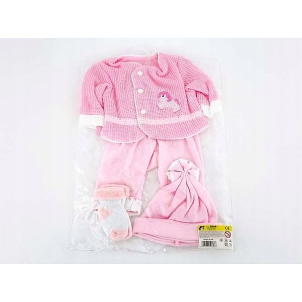 Completo rosa per bambola 45 cm con maglione, cappellino e calzini