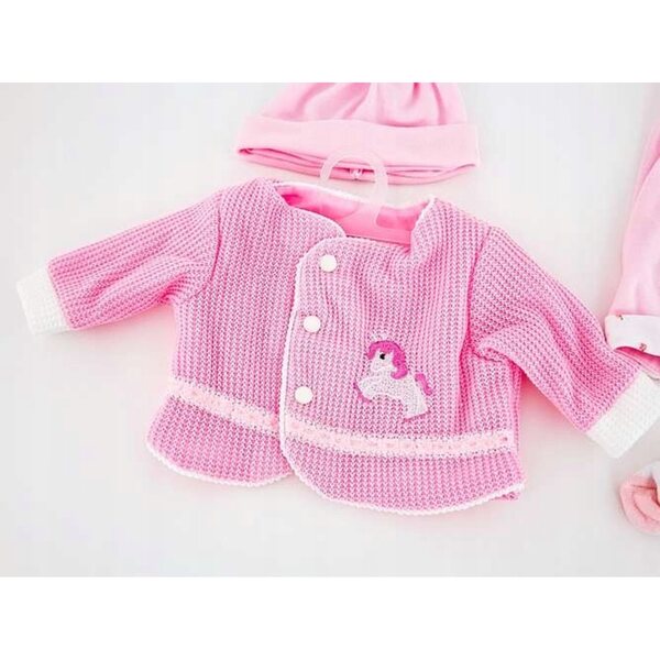 Completo rosa per bambola 45 cm con maglione, cappellino e calzini
