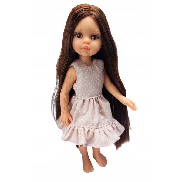 Beige gepunktetes Kleid für Paola Reina 32 cm Baumwollpuppe, hergestellt in Polen