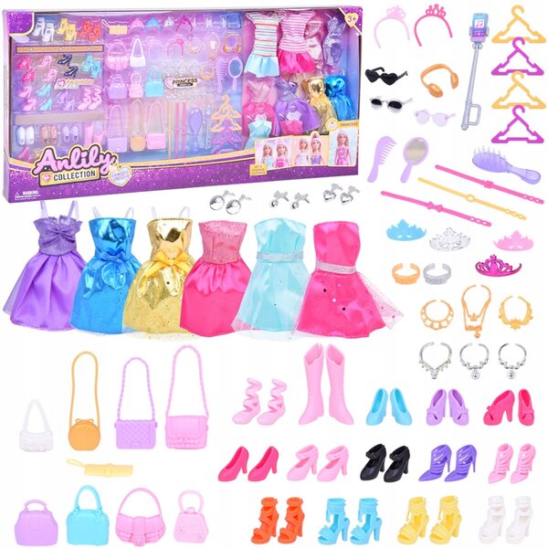 Ein Set aus Jokomisiada-Kleidung und Accessoires für Puppen: Mode und kreativer Spaß