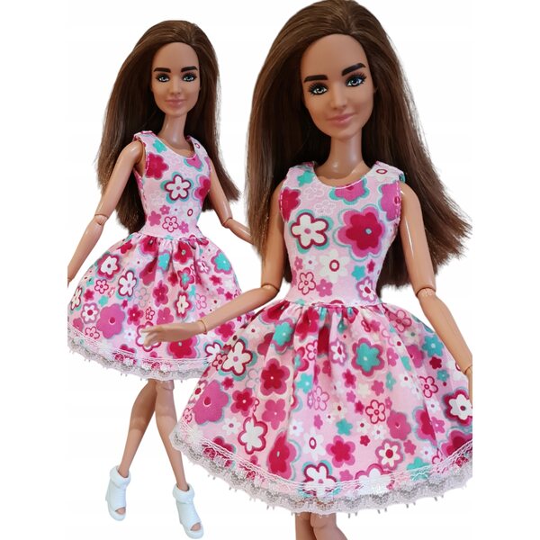 Modisches Blumen-Puppenkleid mit Spitze und Klettverschluss