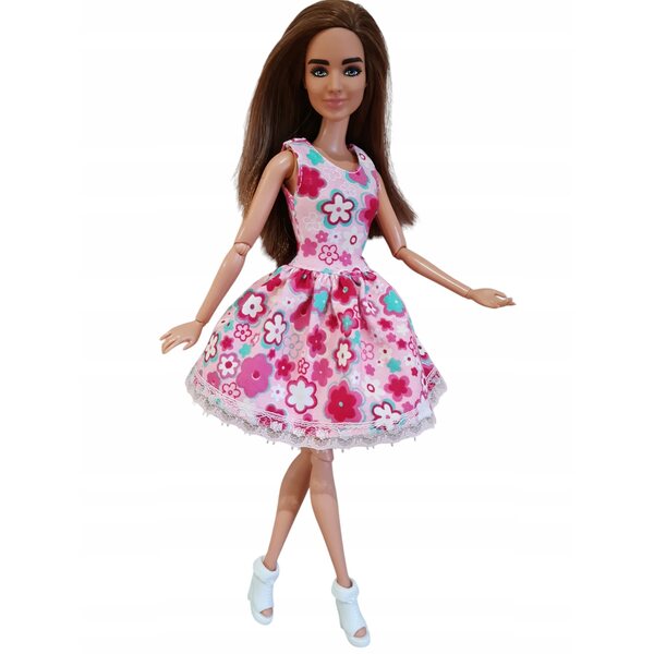 Modisches Blumen-Puppenkleid mit Spitze und Klettverschluss