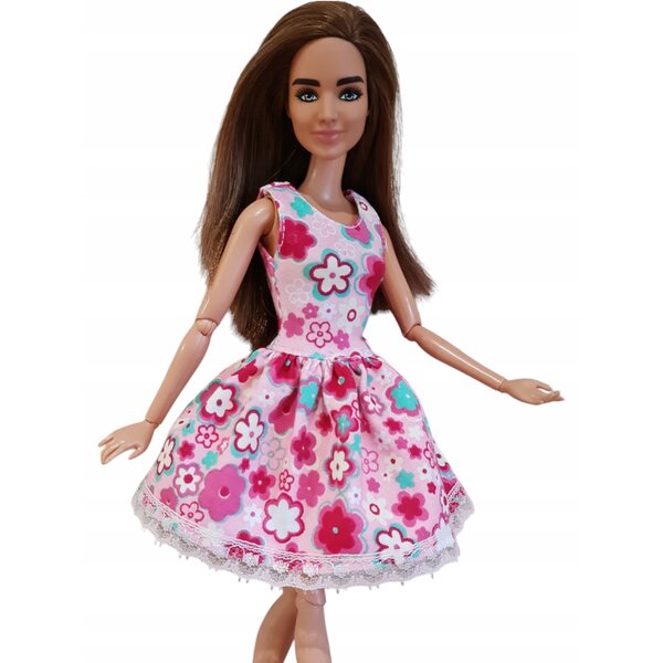 Modisches Blumen-Puppenkleid mit Spitze und Klettverschluss