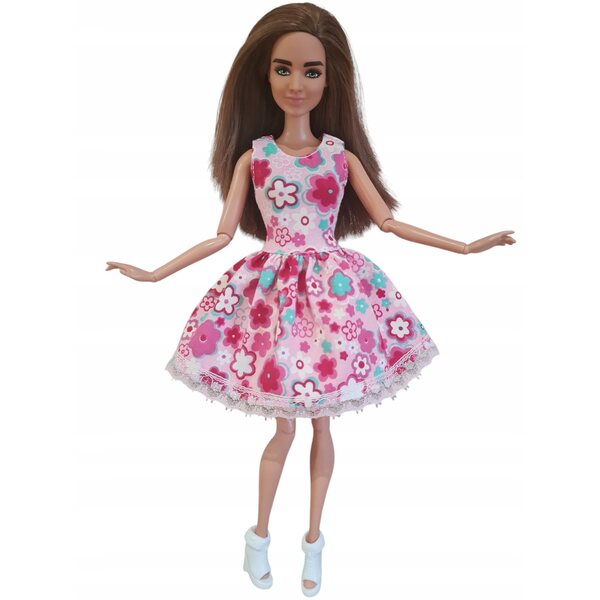 Modisches Blumen-Puppenkleid mit Spitze und Klettverschluss