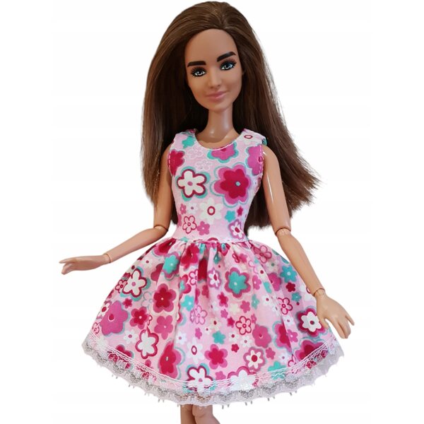 Modisches Blumen-Puppenkleid mit Spitze und Klettverschluss