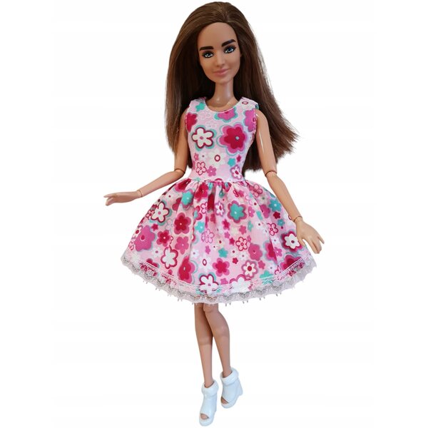 Modisches Blumen-Puppenkleid mit Spitze und Klettverschluss