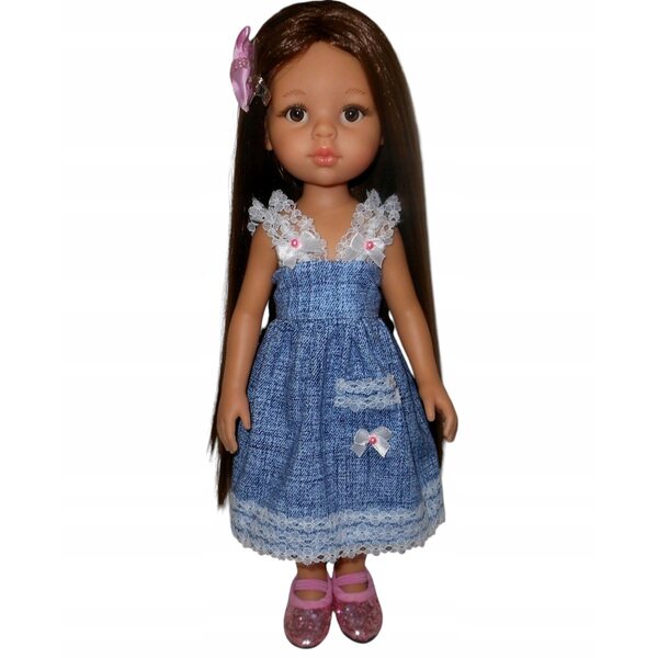 Paola Reina Puppenkleid, 32 cm, mit Spitze und Tasche, Denim