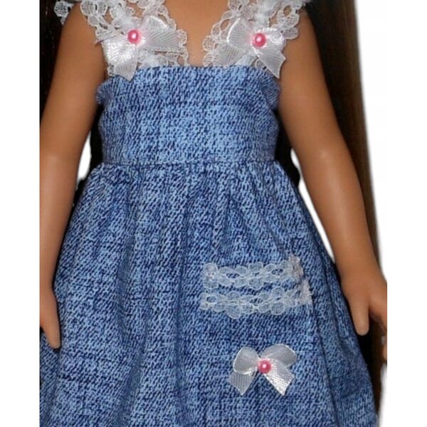 Paola Reina Puppenkleid, 32 cm, mit Spitze und Tasche, Denim