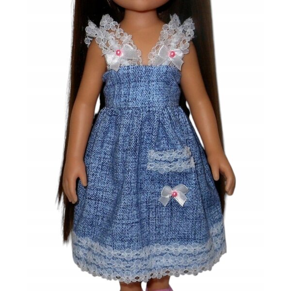 Paola Reina Puppenkleid, 32 cm, mit Spitze und Tasche, Denim