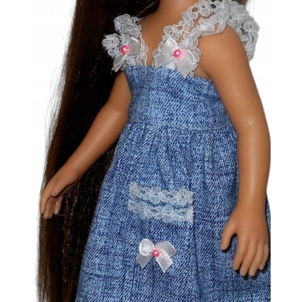 Paola Reina Puppenkleid, 32 cm, mit Spitze und Tasche, Denim